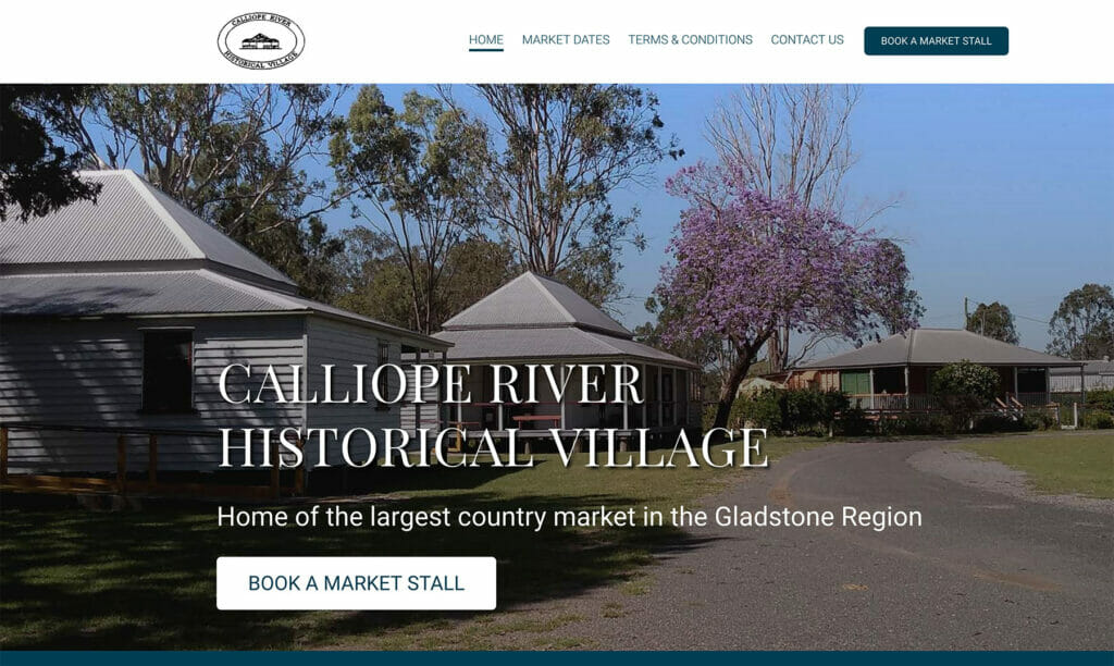 Screenshot of the Calliope River Historical Village website front page