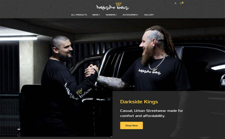 Screenshot of the Darkside Kings Clothing website front page