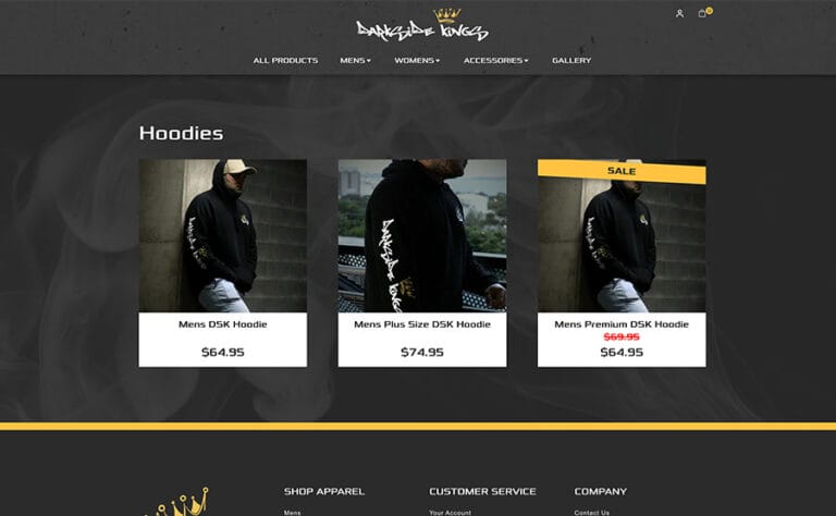 Screenshot of the Darkside Kings Clothing ecommerce website